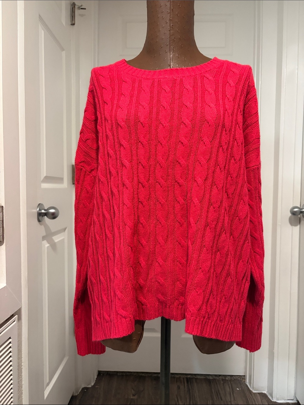 3for$20 Womenβs Cable Knit Crewneck Sweater in Bright Red - Picture 1 of 4